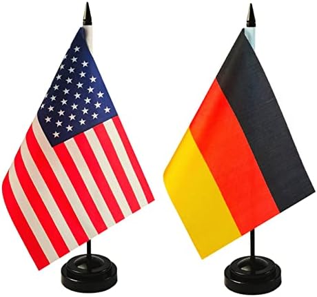 1 Amerikai, 1 német, 8x5 Miniatűr Asztal & Asztali Zászló, magában Foglalja a 2 Zászló Áll & 2 Kis Mini Stick Zászlók, USA, Amerikai
