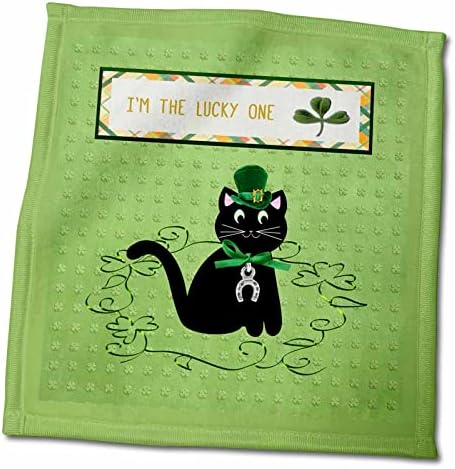 3D Rose Fekete Macska Zöld Kalap Szent Patrik Napja-én vagyok A Szerencsés kéztörlő, 15 x 22, Többszínű