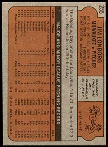 1972 Topps 255 Jim Lonborg Milwaukee Brewers (Baseball Kártya) EX Brewers
