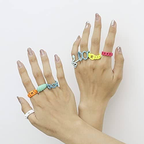 SISMIURRA 8db Akril Gyűrűk Esztétikai Vaskos Gyűrűk Nők Alufelni Csülök Gyűrű Készlet Preppy Funky Gyűrű Ajándék Tizenéves