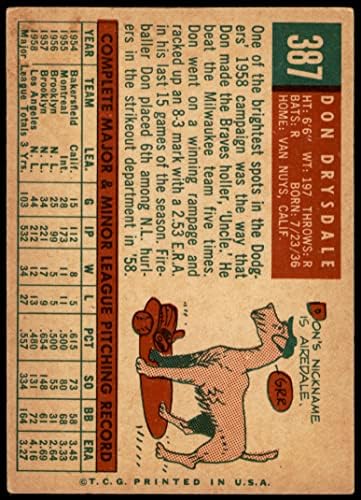 1959 Topps 387 Ne Drysdale Los Angeles Dodgers (Baseball Kártya) VG/EX Dodgers