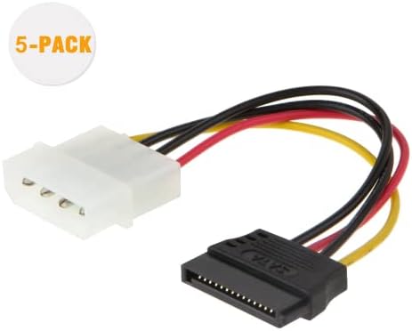 CableCreation Molex to SATA, [5-Pack] 4 Hüvelykes, 4 Pin Molex to SATA tápkábel Adapter