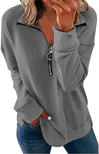 NEYOUQE Női Őszi Téli Divat Melegítőfelső Negyedév Zip pulóver Póló pulóver női alkalmi trendi sleeve maximum
