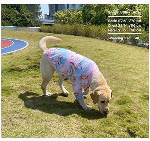 PriPre Kutya Rózsaszín Egyszarvú póló Színes Sky/Szivárvány Minta Nyomtatott Pet-Ing Softable Pizsama Nagytestű Kutyáknak (3XL, Rózsaszín)