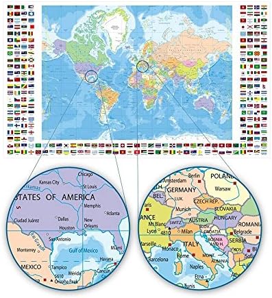 Alonline Művészeti - Politikai Modern Zászlók 1 a Világ Térkép | Zöld Keretes Kép, Nyomtatva, Pamut Vászon, Csatolva A Hab