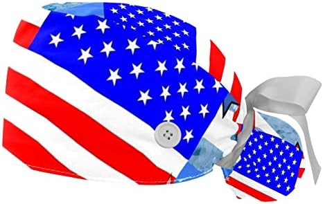 DEYYA Amerikai Zászló Dolgozó Kap a Gomb & Hajpánt, 2 Csomag Újrafelhasználható Sebészeti Műtét Kalapok Lófarok Tartó, Több Szín