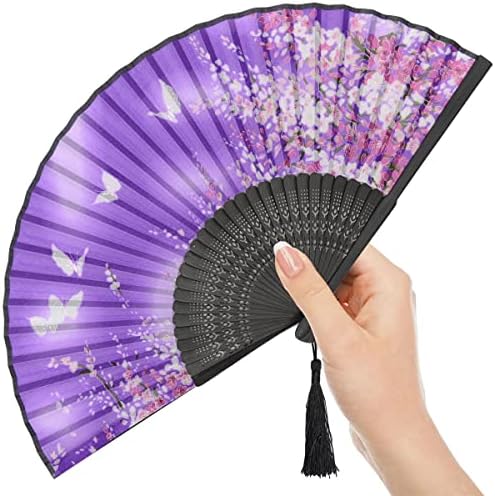 Lysa Női Kézi Selyem Legyező Bambusz Képkeret - Selyem Szövet védőtasak - Kínai/Japán Stílus a Sakura Pillangó Szerelem Minta 8.27(21 cm)