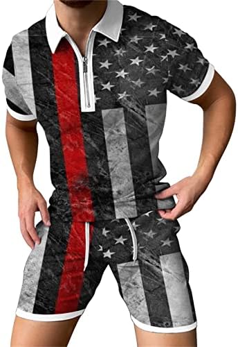 Férfi Hajtóka Tshirt Melegítőben 2 Darab Függetlenség Napja 3D-s Amerikai Zászló Nyomtatott Póló, meg Nadrág Sportos Ruhák