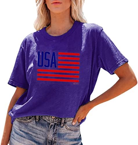 Női Felső Új Női Függetlenség Napja Nyomtatás Rövid Ujjú Póló USA Zászló Felsők Női póló Nyárra