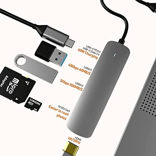 USB-C-Hub, 6, 1 Alumínium USB-C Adapter HDMI 4K Adapter, USB-C Tápellátás, SD Mikro SD Kártya Olvasó Kompatibilis az USB-Eszközök