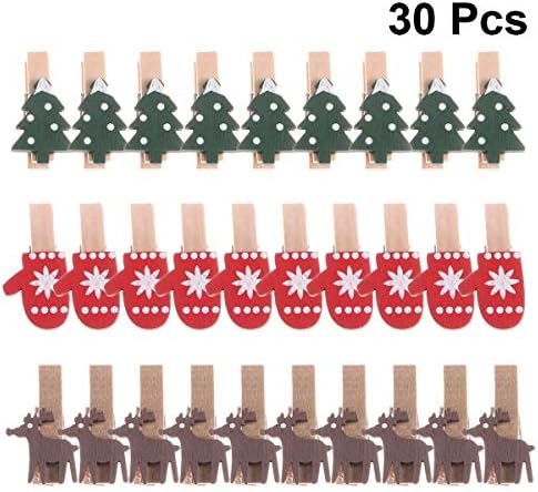 ABOOFAN 30db Cartton Karácsonyi Mikulás Fa Klipek Mini Fából készült Ruhák, Fotó Papír Peg Pin Ruhacsipesz Kézműves Klipek