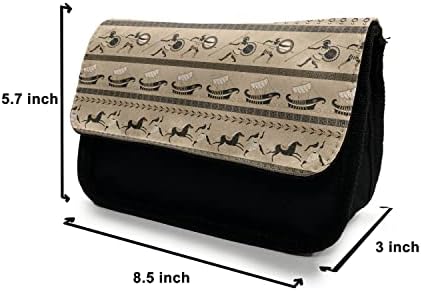 Ambesonne Odyssey tolltartót, Lovak Uralkodók, Harcosok, Szövet, Toll, Ceruza, Táska, Dupla Cipzár, 8,5 x 5.5, Ekrü, illetve Többszínű