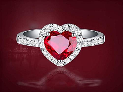 Dungkey Piros Rubin Szív Alakú Drágakő 925 Sterling Ezüst Gyűrűk a Nők Menyasszonyi Jól Ékszer Eljegyzési Bague Kiegészítők (6)