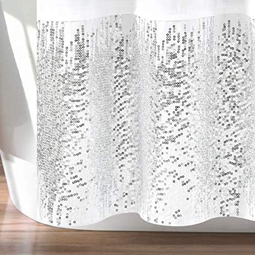 Buja Dekoráció 1 Csillogó Flitterekkel zuhanyfüggöny | Elegáns Szikra, Design Fürdőszoba, 70 x 72, Ezüst, Fehér, 70 x 72