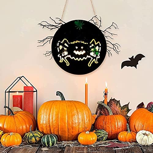 FRISTMAS Prelit Üdvözlő Táblát, Halloween Dekoráció Fa, Fal, Ajtó Dekoráció, elemes LED Pók Fények, Időzítő, Lógó Dekoratív Jelek a Falon Haza