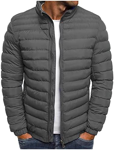 WENKOMG1 Puffer Kabátok Férfi,Szilárd, Könnyű Pakolható Felsőruházat Zip Fel Meleg, Kényelmes Cserélhető Hood Kabátok