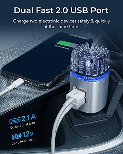 Craftronic® NanoActive™ | Autó Légtisztító Ionizátor & Dual Gyors Töltés USB | 5.6 Millió Negatív Ion Anti-Mikrobiális, Megszünteti