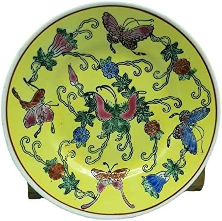 14.5 cm Jingdezhen Porcelán Pasztell, Kézzel Festett Zöld Máz Virág, Pillangó Lemez Antik Dísztárgyak