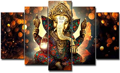 LiftGather 5db / Set Vízálló Vászon Festmény elefántormány Isten Ganesha HD Nyomtatás Otthon Falra Művészi Nyomatok Moduláris