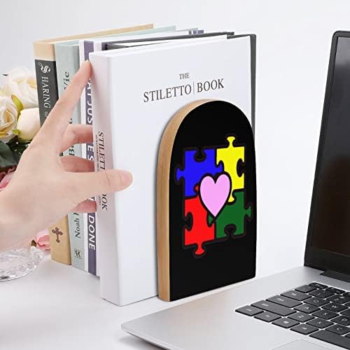 Autizmus Puzzle-Darab Fa Dekoratív Könyvtámasz Nem csúszós a Könyv Végén a Polcok 1 Pár 7 X 5 Hüvelyk