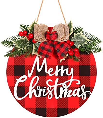 Davsolly Boldog Karácsonyi Dekoráció Koszorú Buffalo Kockás Ellenőrizte Karácsony Lóg Alá a Fa Piros Bogyók fenyőtoboz Zöld Tű Rusztikus