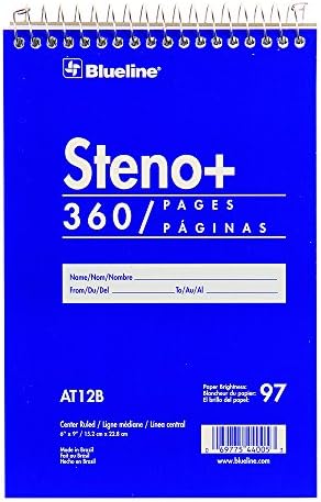 Blueline Steno Megjegyzés Pad, Spirál Felső Kötelező Rugalmas Kék Fedelét, 6 x 9, 360 Oldal (AT12B)
