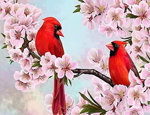 Gyémánt Festmény Rózsaszín cseresznyevirág pedig Bíborosok Tavaszi Táj Készlet Felnőttek Teljes Fúró Gyémánt Art Festmény Számú Készletek