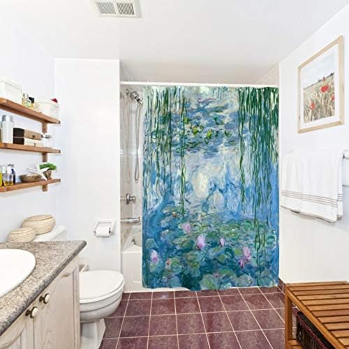 IcosaMro Monet zuhanyfüggöny Fürdőszobai kampós, tavirózsák Lotus Akvarell Garden Art Fowers Virágos, Dekorációs Hosszú Szövet Szövet Zuhanyzó
