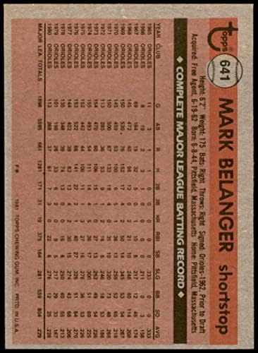 1981 Topps 641 Mark Belanger Baltimore Orioles (Baseball Kártya) NM Orioles