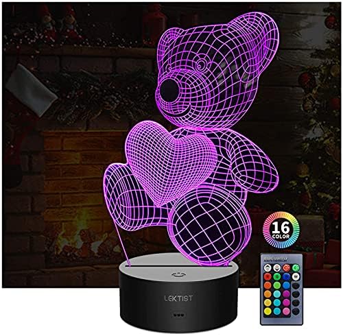 LEKTIST Medve 3D-s Illúzió Lámpa 16 színváltó Smart Touch Vagy Távirányító Éjjeli Lámpa, a Gyerekek Felnőttek, Tökéletes Valentin