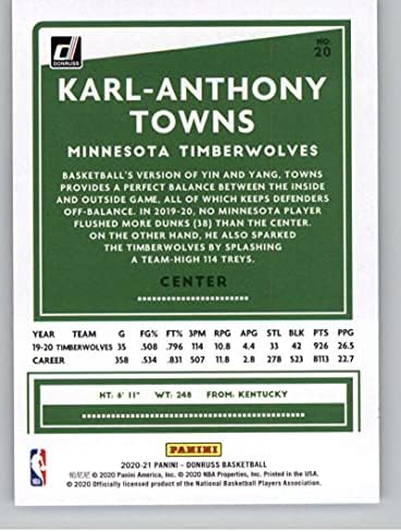 2020-21 Donruss 20 Karl-Anthony Városok Minnesota Timberwolves NBA Kosárlabda Trading Card sza Panini Amerika a Nyers (NM vagy