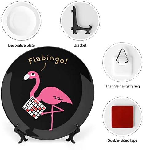 Flamingo Pink porcelán Díszítő Tányér Kerek Kerámia lapok Kézműves Display Állvány Home Office Fal Vacsora Dekoráció
