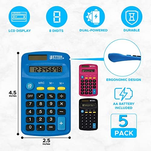 Pocket Méretű Mini Számológépek, 5 Csomag, Kézi Ferde 8 Számjegyű Kijelző, Jobb Office-Termékeket, Standard Funkció, Vegyes Színek