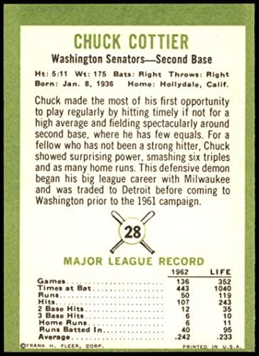 1963 Fleer 28 Chuck Cottier Washington Senators (Baseball Kártya) EX Szenátorok