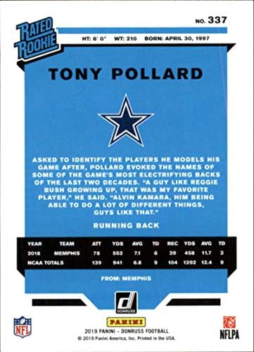 2019 Donruss 337 Tony Pollard Dallas Cowboys RR (Névleges Újonc) NFL Labdarúgó-Kártya (RC - Újonc Kártya) NM-MT