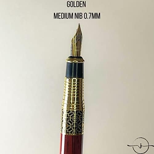 Inconnu kereszt Luxus töltőtoll Szett - Barna, Vöröses Lakk 18K Arany Közepes Nib 0,7 mm| Tartalmazza az Újratölthető Tinta Átalakító,