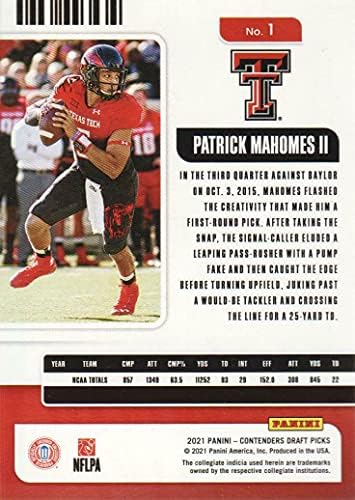 2021 Panini Versenyző-Tervezet bérlet 1 Patrick Mahomes II Texas Tech Red Raiders Labdarúgó-Trading Card