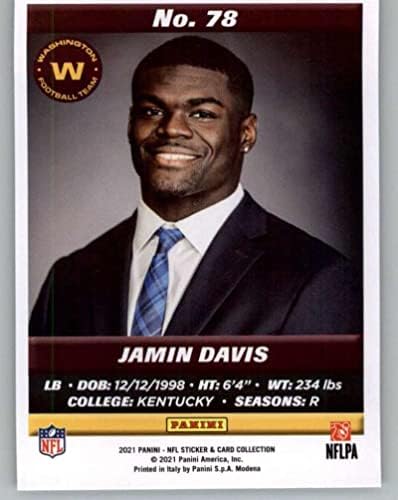 2021 Panini Standard Méret Betét (A Matrica Szett) Ezüst 78 Jamin Davis RC Újonc Washington Labdarúgó-válogatott NFL Labdarúgó-Trading Card