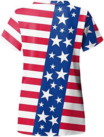 Július 4. - Póló Női Usa Zászló Nyári Rövid Ujjú, V Nyakú póló, 2 Zsebbel Blúzok Ünnepi Alkalmi Munkaruházat