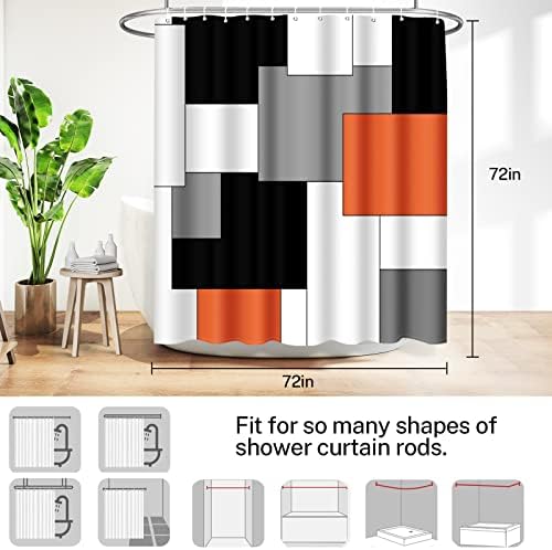 Geometriai Narancs zuhanyfüggöny Fekete-Fehér-Szürke Kockás, Modern Terek Absztrakt Zuhanyzó Függöny Szett a Fürdőszoba Dekoráció Század Közepén