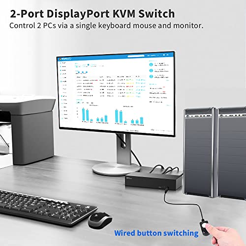 DisplayPort KVM Switch 2 Port USB 3.0 Hub, 4K@60Hz KVM Displayport 2 1 DP KVM Switch 1 Monitor 2 Számítógépek Támogatják Vezetékes