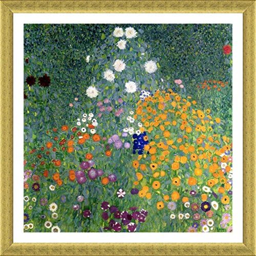 Alonline Art - Virágos Kert Gustav Klimt | Arany Keretes Kép, Nyomtatva, Pamut Vászon, Csatolva A Hab Igazgatóság |