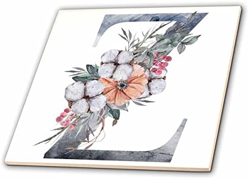 3dRose Csinos, Narancssárga, Rózsaszín, Szürke Virágos Monogram Eredeti Z - Csempe (ct-371587-2)