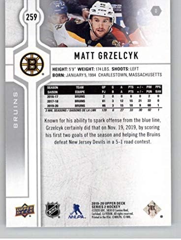 2019-20 Felső szint 259 Matt Grzelcyk Boston Bruins Sorozat 2 NHL Jégkorong Trading Card