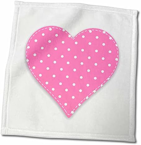 3dRose Rózsaszín Pöttyös Szív - aranyos lányos szív alakú fehér pontok minta - Törölköző (twl-184868-3)