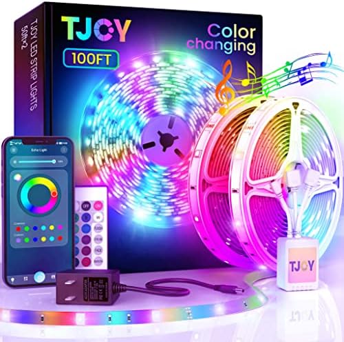 TJOY 100ft Led Világítás Hálószoba, Zene Szinkronizálása RGB LED Szalag Világítás, Bluetooth Led Csík APP, Távirányító,