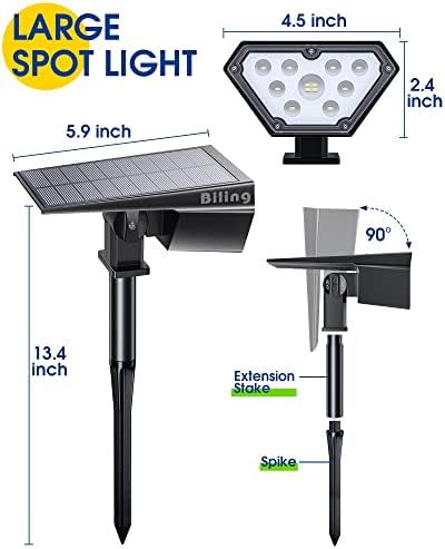 Biling Napenergia Spot lámpa Kültéri, Fényes 700 Lumen Solar Kültéri Világítás, IP67 Vízálló, Állítható Napenergia Táj, Lámpák, Kerti Út,