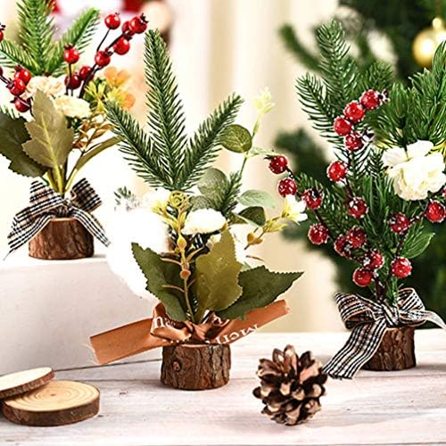 BESTOYARD Beltéri Növények Mesterséges 2db karácsonyfa Modell Szimulációs Pamut Virág, Piros Bogyók fenyőtoboz Miniatűr