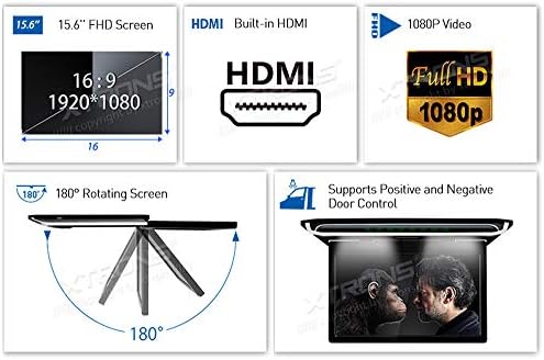 XTRONS® 15.6 Hüvelykes Ultra-Vékony FHD Digitális TFT kijelző, 1080P Videó Autó Fölött Játékos Tetőre Szerelt Monitor HDMI Port (Nem DVD)